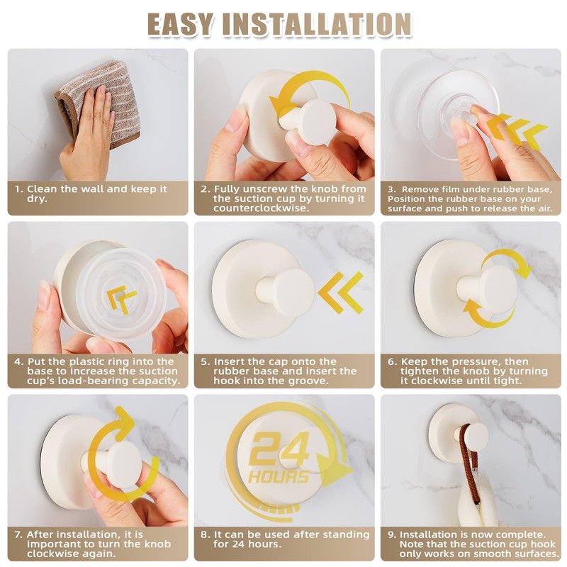 Fenas Suction Cup Hooks for Shower No-Drill Bathroom Hooks for