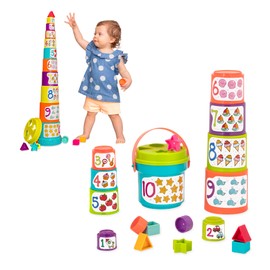 Battat – Nesting Sorter Set – 19 Pieces Stacking Bucket Sort Set – 10 Cups & 8 Shapes – Educational & Dexterity Toys – 18+ Months – Sort & Stack