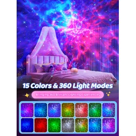 PIKOY Galaxy Projector, 15 Colors Kids Gifts Star Projector, 15 White Noises+Bluetooth Ceiling Projector, Remote+Dimmable Baby Projector Light with Sensory Light, Christmas Gifts for Girls with Stars