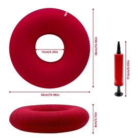 Griwuut Inflatable Donut Cushion 40cm with Hand Pump, Soft Ring Seat Pad for Pressure Relief While Sitting or Lying, Travel Air Pillow for Chair, Car, Home or Neck Support (Red)