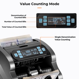MUNBYN IMC07 Money Counter Machine Count Value, UV/MG/IR/MT/DD, USD/EUR Bill Counter, 1300 Bills/min, Add+Batch Mode Money Counter, LCD Display, 2 Years Warranty