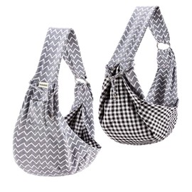 FDJASGY Small Pet Sling Carrier-Hands Free Reversible Pet Papoose Bag Tote Bag with a Pocket Safety Belt Dog Cat for Outdoor Travel (Gray Stripe)