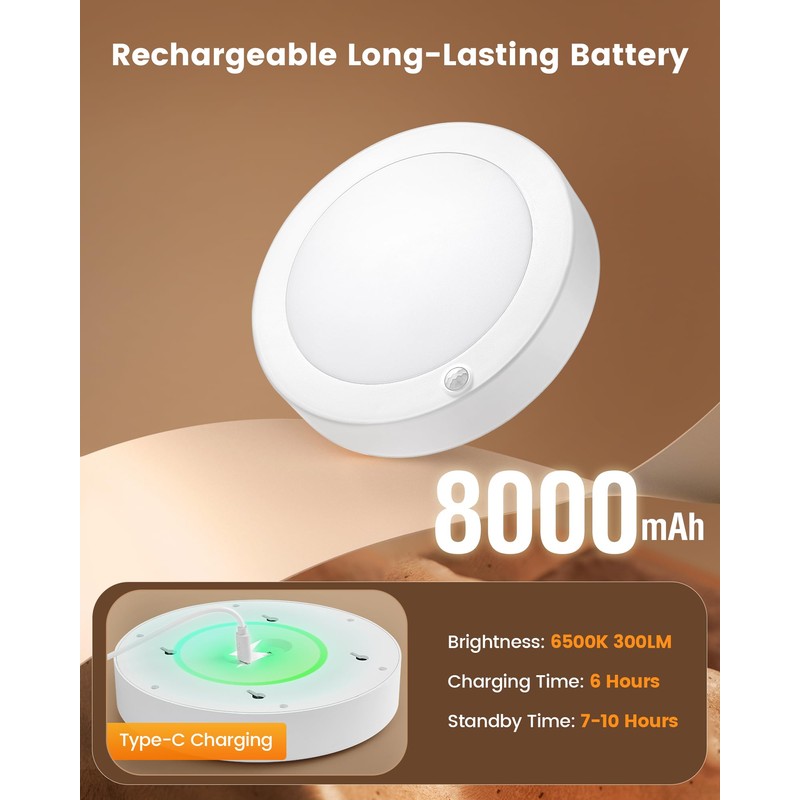 SURAIELEC Rechargeable Ceiling Light with Wall Switch, 8000mAh Battery Ceiling