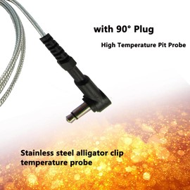 High Temperature Pit Probe with 90° Plug Stainless Steel Alligator Clip Fit for Flame Boss Replacement
