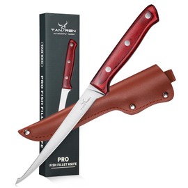 TAN REN Fillet Knife for Fish, 6inch Flexible Fishing Knife with Sheath, High Carbon Steel Salmon Fillet Knife, Sharp Fish Knife for Filleting and Cleaning, Full Tang Fillet Knife for Meat Cutting