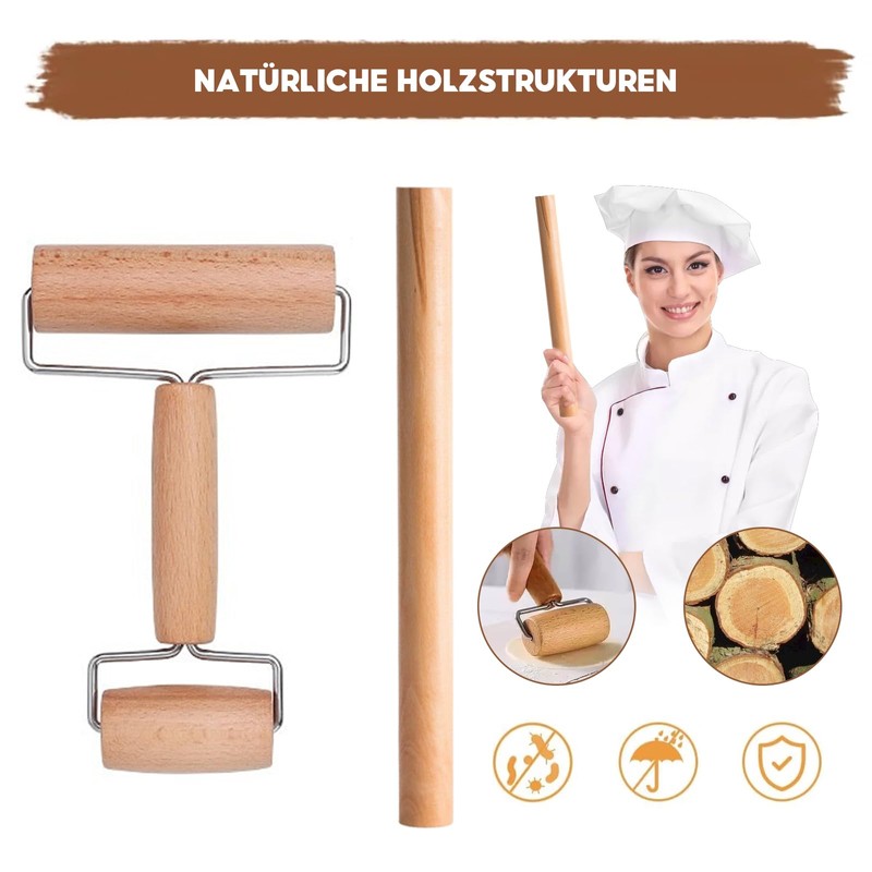 Doppelkopf Wooden Rolling Pin, 2-Piece Double Rolling Pin Set, Rolling