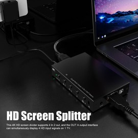 HD Screen Splitter 4 In 2 Out 4K 30Hz Self Adaptive EDID HDCP Metal Case HD Multi Viewer for Desktop Monitor 100‑240V UK Plug