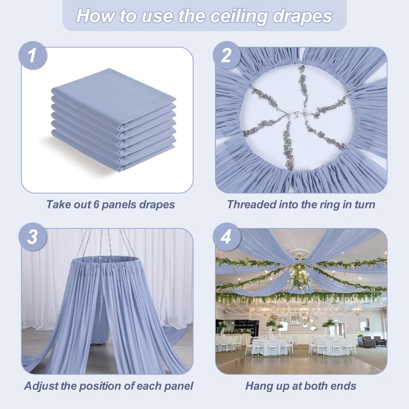 Fanqisi Dusty Blue Ceiling Drapes 6 Panels 5ftx15ft Wedding Arch