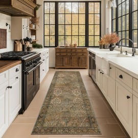 Bavni Runner Rug, Ultra-Thin Foldable Low Pile Rugs for Hallways Kitchen Bedroom, Machine Washable Non Slip Rubber Rugs Backing, Sound Absorbing Decorative Sepia Rectangle 2x5 Rug