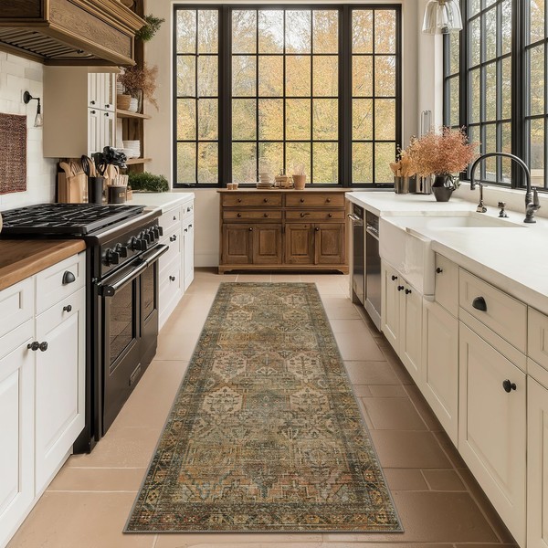 Bavni Runner Rug, Ultra-Thin Foldable Low Pile Rugs for Hallways