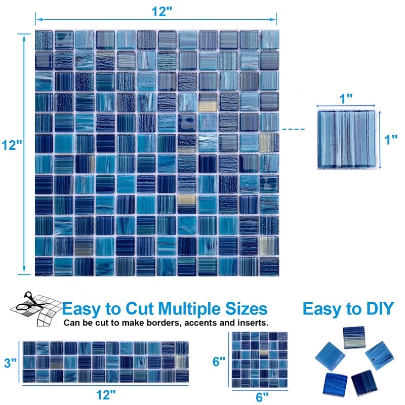 LSDECO 5 Sheets Glass Mosaic Tiles Backsplash, Pool Tiles, 12"