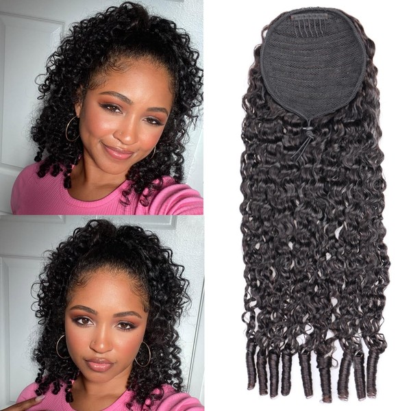YMS Burmese Curly Ponytail Extensions Human Hair 26 Inch 3C4A