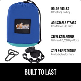 GORILLA GRIP Durable Portable Camping Hammock, Holds 500lbs with Heavy Duty Tree Straps, Comfortable Travel Swing, Camp Hammocks, Easy to Use and Install, Outdoor Essentials, Blue, 10x6.5 FT