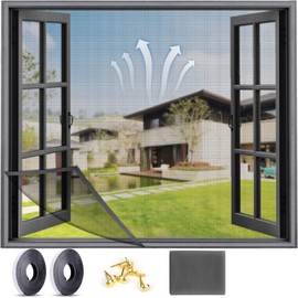 MCSWSEE Mosquiteras para Ventanas, 120x130cm Cortina de Mosquitero para Ventana, Mosquitero para Ventana con Cinta Adhesiva, Chincheta y Cinta Mágica, Mallas para Ventanas de Casa, Dormitorio (Gris)