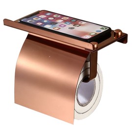 Toilet Roll Holder, Bathroom Storage, Toilet Roll Holder, Stainless Steel Wall Mounted with Spacious Shelf Screws for Kitchen, Bathroom Storage (Rose Gold)