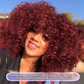 Colorful panda Deep Curly Afro Wigs for Women Medinum Length Natural Synthetic Hair Afro Kinky Curly Wig for Costume Wig or Daily Wear (Dark red)
