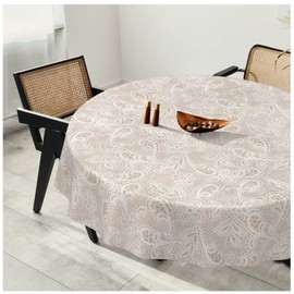 Oilcloth tablecloth, washable wax tablecloth, plastic tablecloths, smooth, round, 140 cm, cut edge, crochet lace look