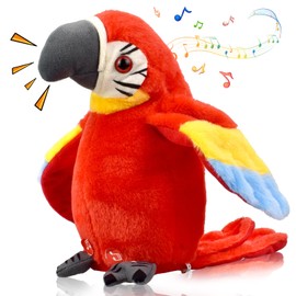 TLYYUKP Chattering Parrot Toy 6.9 Inch Chattering Animal with Recording and Playback Function, Chatters and Moves in Fun Way (Red)
