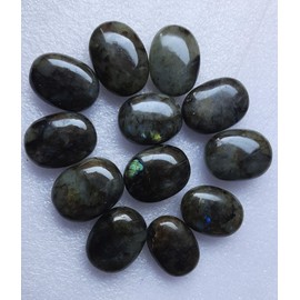 2Pcs Set Flashy Labradorite Palm Stone Crystal - Labradorite Palmstone Natural Labradorite Therapy Polished Healing Crystal Oval Pocket Worry Stone Gemstone for Anxiety Stress Relief
