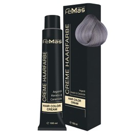 FemMas Hair Colour, Professional Cream Hair Colour with Argan Oil, Keratin & Ceramides, as Permanent Hair Colouring or Tint for Radiant, Durable Colour Results, Metallic Grey, 100 ml