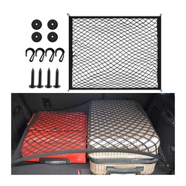 CGEAMDY Car Trunk Rear Cargo Net, Cargo Net Car Trunk Universal Storage with 4 Hooks Screws and Hanging Buckles, Adjustable Hight Elastic Car Trunk Rear Cargo Net for Automotive Van SUV Pickup