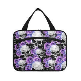 MNSRUU Hanging Toiletry Bags for Women Travel, Gothic Flowers and Skulls Toiletry Organizer Portable Travel Toiletry Bags Clear Wash Bags Makeup Bag Cosmetic Bag