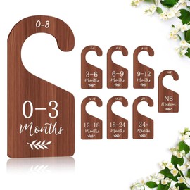 Baby Closet Dividers for Clothes Organizer - Set of 8 Adorable Wooden Double-Sided Baby Clothes Size Hanger Organizer from Newborn to 24 Months for Nursery Beautiful Decor