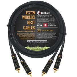 WORLDS BEST CABLES 2 Meter RCA Cable Pair - Gotham GAC-1 Ultra Pro - Low-Cap (21pF/ft) Audio Interconnect Cable with Eminence Gold Locking RCA Connectors