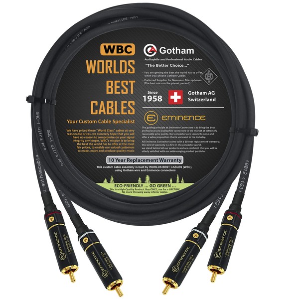 WORLDS BEST CABLES 2 Meter RCA Cable Pair - Gotham