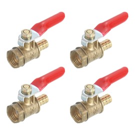 uxcell 4Pcs Brass Water Mini Ball Valve Shut Off Switch, G1/4" Female x 5/16" Hose Barb, 180 Degree Operation Handle, Brass Valve