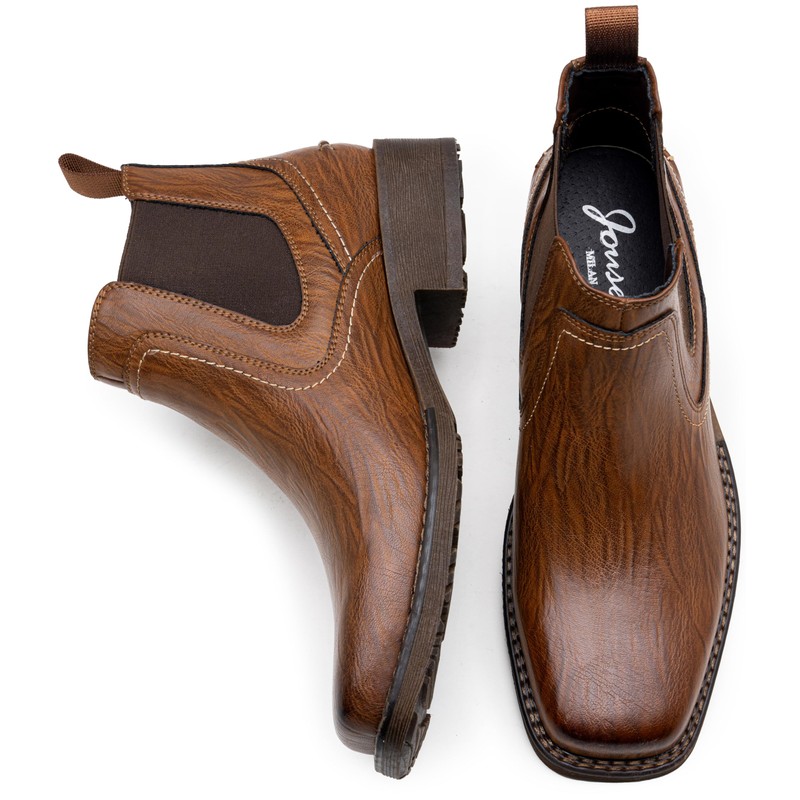 Jousen Chelsea Boots Men Square Toe Ankle Mens Dress Boots
