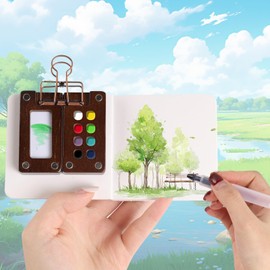 Aquarell, Mini Aquarell Paletten Aquarellfarben Reise Set mit Binder-Clips Aquarellpinsel Stifte und Aquarellpapier für Maler, Künstler, Studenten