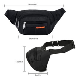 Fanny Pack, Black Belt Crossbody Bag for Men Fanny Waist Pack with 4 Zipper Pockets Oxford Cloth Bum Bag Fannypack for Outdoor Cycling Running