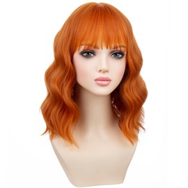 PATTNIUM 14 Inches Dark Orange Wig Short Orange Wig with Bangs Ginger Wigs for Women Girls Heat Resistant Synthetic Wigs
