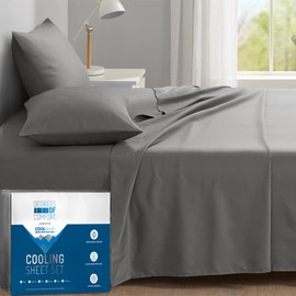 DEGREES OF COMFORT Coolmax Cooling Sheets | Queen Size Bed Sheet Set for Hot Sleepers | Soft Fabric with Deep Pocket, Grey-4PC