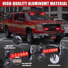 Tiannor 2X 6.1 inch Emergency Strobe Lights Red 12 LED Hazard Warning Flashing Safety Front/Rear Windshield Deck Split Lights Grille for Volunteer Firefighter Vehicles POV Trucks
