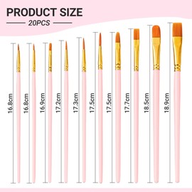 Quelcc 20 Pcs Paint Brushes, Paint Brush Set, Small Paint Brushes, Paint Brush, Acrylic Paint Brushes, Paint Brushes Art, Different Sizes, for Acrylic Oil Watercolor Gouache Face Painting(Pink)