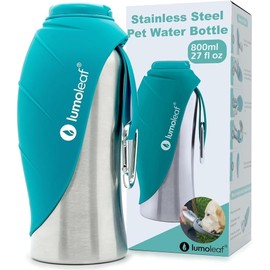 LumoLeaf Botella de Agua Portátil para Perros 27oz, Dispensador de Agua de Acero Inoxidable para Viajes, Caminatas, Senderismo y Exteriores, Cuenco de Agua Portátil para Perros Grandes