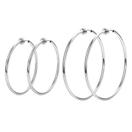 HAISWET Non Pierced Spring 30MM 50MM Clip On Hoop Earrings Stainless Steel Jewelry