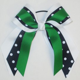 Small Multi Layer Hair Bow with Print, Made in the USA, White, Dark Navy Polka Dot, Kelly