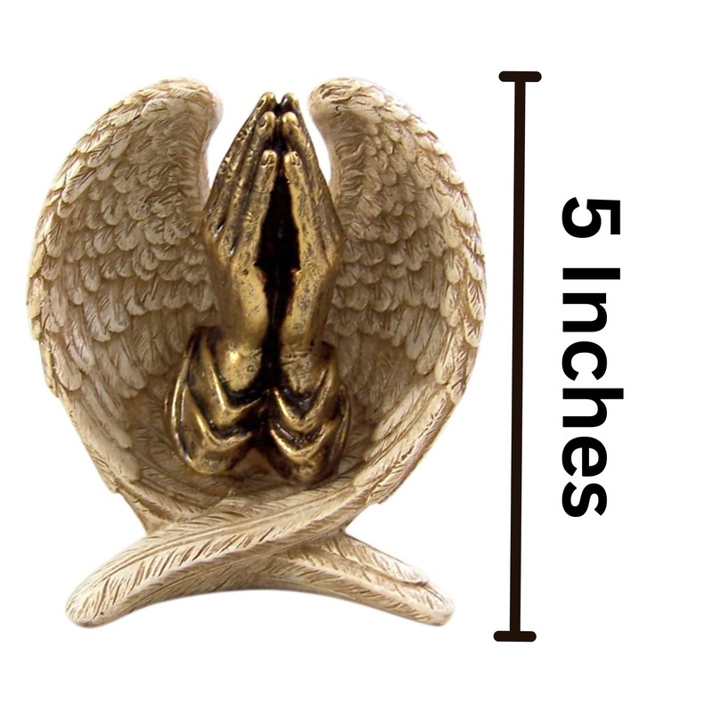 Angel Wings with Praying Hands Cast Resin Figurine Statue, 5
