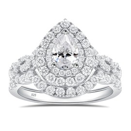 Newshe Jewellery Wedding Ring Set AAAAA Cubic Zirconia Women's Engagement Rings 925 Sterling Silver Pear Cut Bridal Set Sz 8.5