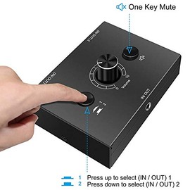 Jesnoe 3.5mm Audio Switcher, 2 Input 1 Output/1 Input 2 Output Audio Splitter Switcher, Audio Switcher Box, One-Key Mute Button