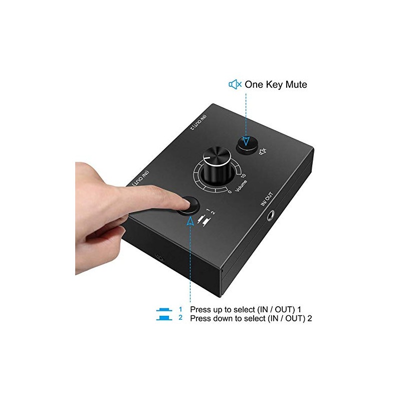 Jesnoe 3.5mm Audio Switcher, 2 Input 1 Output/1 Input 2