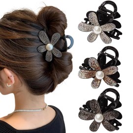 Ypkia Pack of 4 Flower Hair Clips Women with Rhinestones Medium Size Hair Clips Vintage Hair Clip for Women Girls Hair Accessories