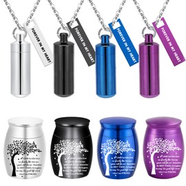 QRBNFRDE 8Pcs Urn Necklace for Ashes Tree of Life Cremation Urn Waterproof Carved Ashes Locket with Cylinder Jewelry for Ashes with Forever in my heart ﻿ ﻿ (8Pcs)