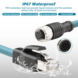 Lonlonty M12 A Coded 8 Pin Male to RJ45 Cable Cat6 Industrial Ethernet Shielded Cable for Cognex and Automation Application SFTP 26AWG 16.5Ft/5M