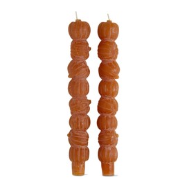 tag Orange Rustic Halloween Thanksgiving Pumpkin Stack Taper Wax Candles Set of 2 Orange