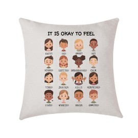 AMZKWY It Is Okay To Feel Mental Health Cushion Cover Throw Pillow Cover Classroom Decor Teacher Gifts for Classroom, Social Emotional Calming Corner 45x45cm (It is okay to feel)