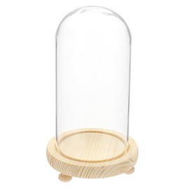 sourcing map Cloche Glass Dome, 7.1" x 4.3" Decorative Glass Display Bell Jar Dome Cloche with Wooden Base Foot Pad for DIY Flower Craft, Collectibles Specimens Plants Dustproof